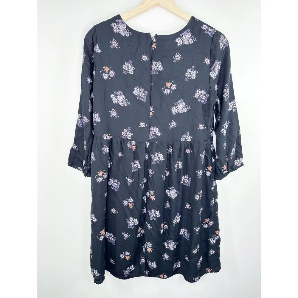 Old Navy Blue‎ Floral Print Long Sleeve Embroidered Dress Women Medium Boho